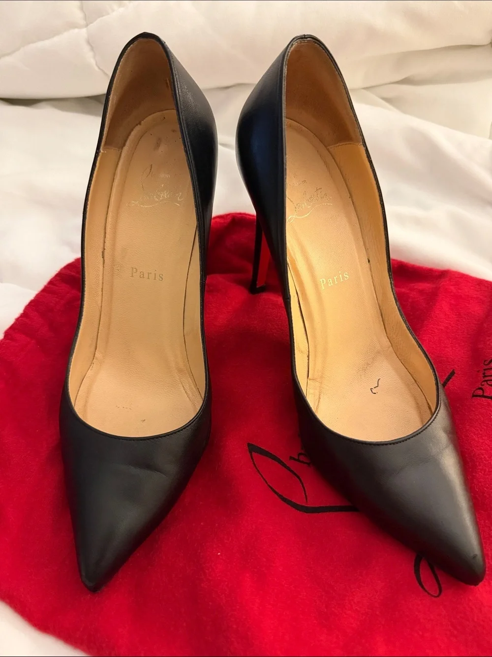 Christian Louboutin Black Leather Pointed Toe Stiletto Pumps